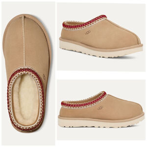 UGG WOMEN'S TASMAN SAND/DARK CHERRY SLIPPERS SIZE 10